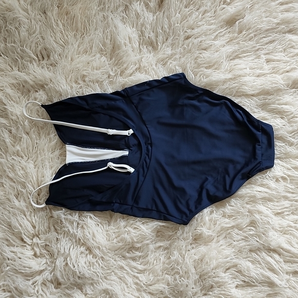 NEW! LIVELY Recycled The V One Piece Swimsuit  Navy Blue and White - Picture 6 of 7